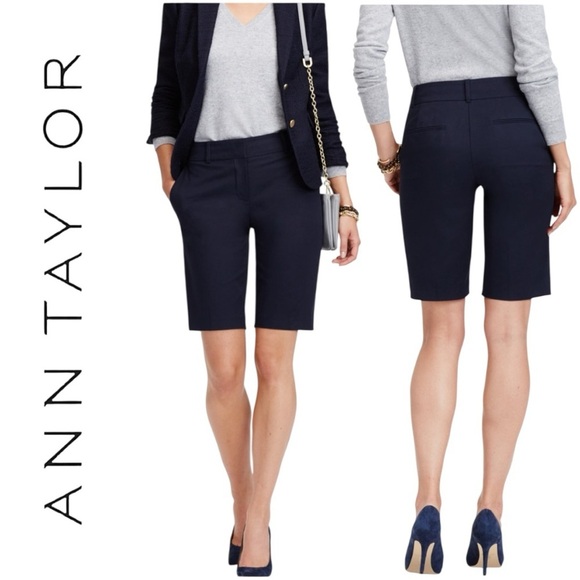 Ann Taylor Pants - Ann Taylor Navy Boardwalk Shorts Devin Slimfit Tailored 11” Inseam Longline Sz 2